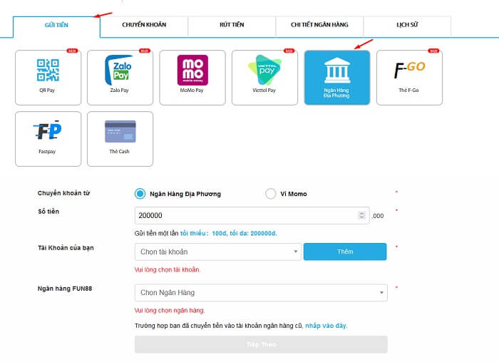 Nạp tiền vào Hdbet88 qua ngân hàng địa phương